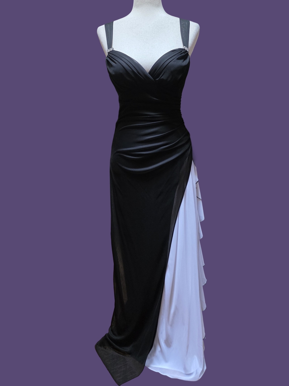 Vintage 90s Y2K Blondie Nites Black & White Sleeveless Ruffle Formal Dress
